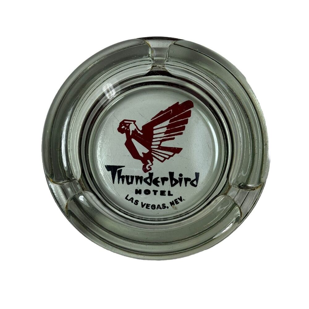 Vintage Thunderbird Hotel Casino Advertising Glass Ashtray Las Vegas Nevada